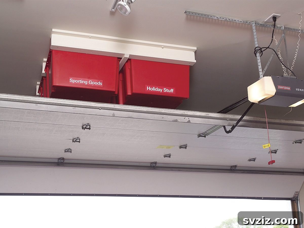 21 Genius Garage Ceiling Storage Ideas for Ultimate Space Saving 3 DIY sliding garage ceiling storage for bins