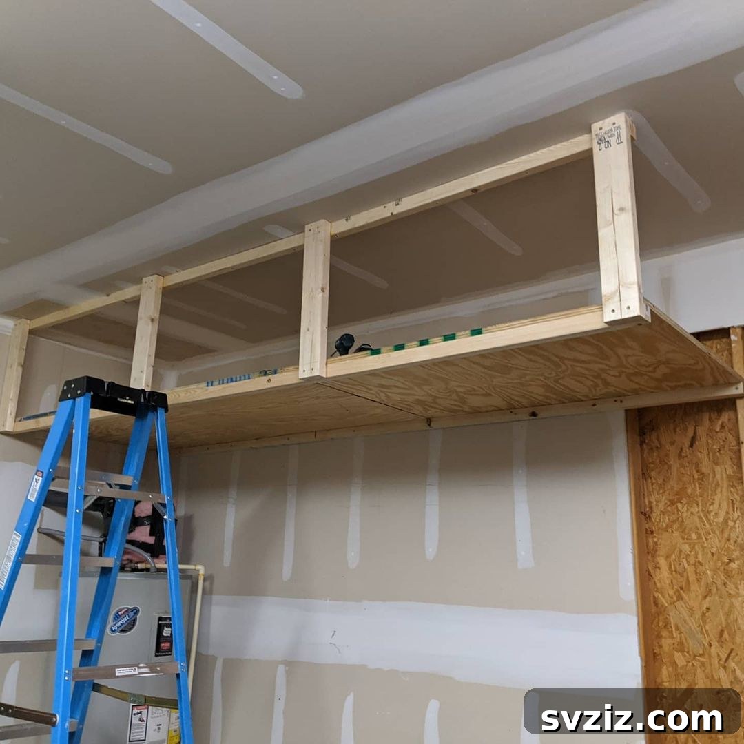 21 Genius Garage Ceiling Storage Ideas for Ultimate Space Saving 23 DIY stacking storage shelves for garage ceiling