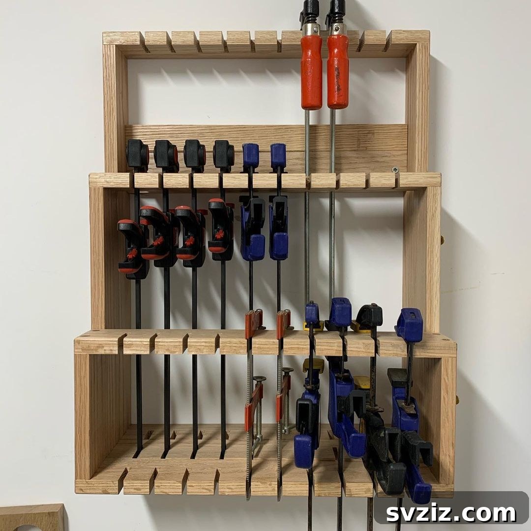 Slotted clamp shelf for woodworking tools