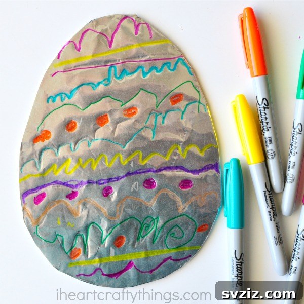 25 Egg-cellent Easter Crafts for Kids 11 Tin Foil Easter Egg Art