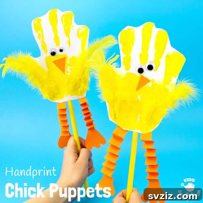 25 Egg-cellent Easter Crafts for Kids 14 Handprint Chick Puppets