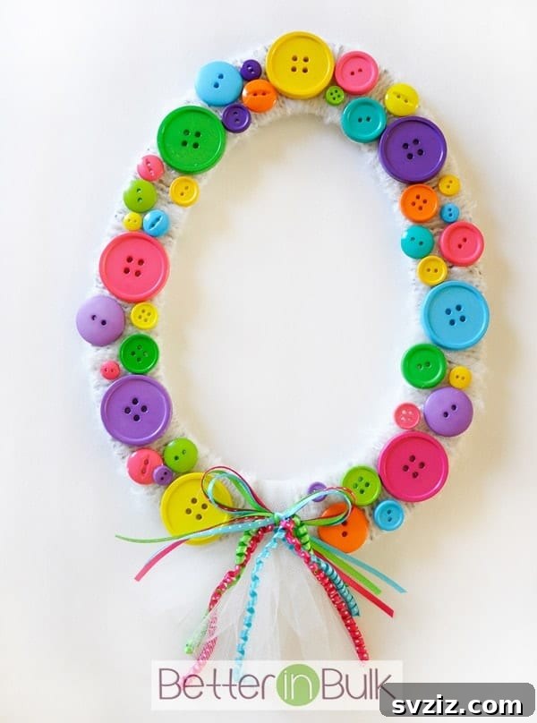 25 Egg-cellent Easter Crafts for Kids 23 Easter Egg Button Wreath