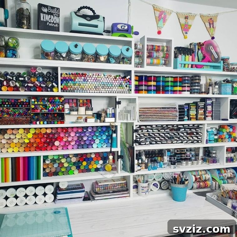 Inspiring DIY Craft Desk Designs for Your Ideal Studio 12 desk with many shelves