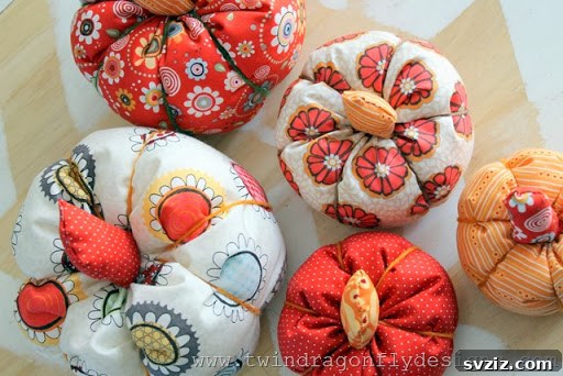 Cute Scrap Fabric Pumpkins for charming fall and autumn decor.
