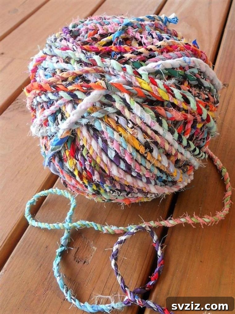 Handmade Fabric Twine made from twisted fabric scrap strips.