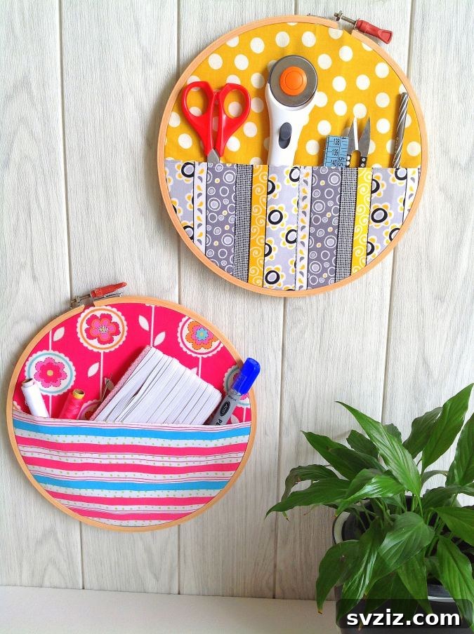 Creative DIY Hoop Organizer for neatly storing craft supplies.