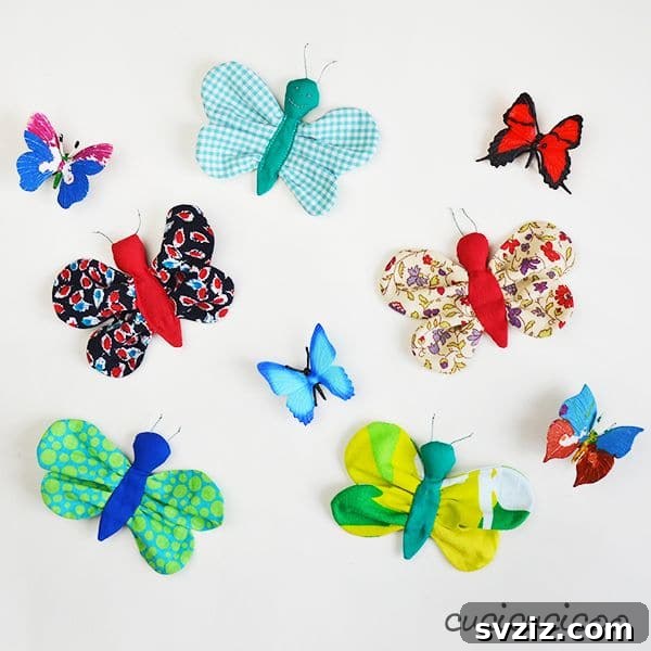 Charming Scrap Fabric Butterflies, perfect for adding whimsical accents.