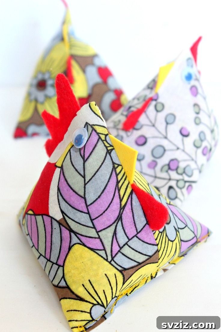 Adorable Chicken Fabric Weights, useful for holding patterns during sewing.
