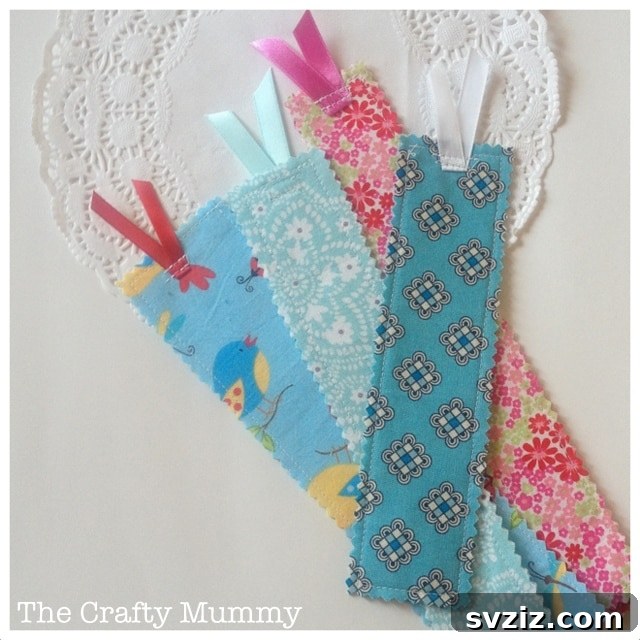 Simple Fabric Strip Bookmark with a decorative ribbon detail.
