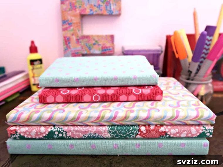 Personalized Fabric Covered Notebooks created from elegant fabric scraps.