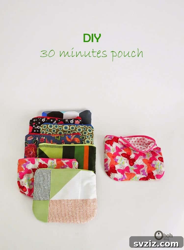 Quick and Easy Zipper Pouch made from attractive fabric scraps.