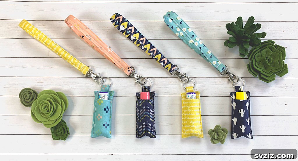 Handy Chapstick Holder Keychain made from small fabric scraps.