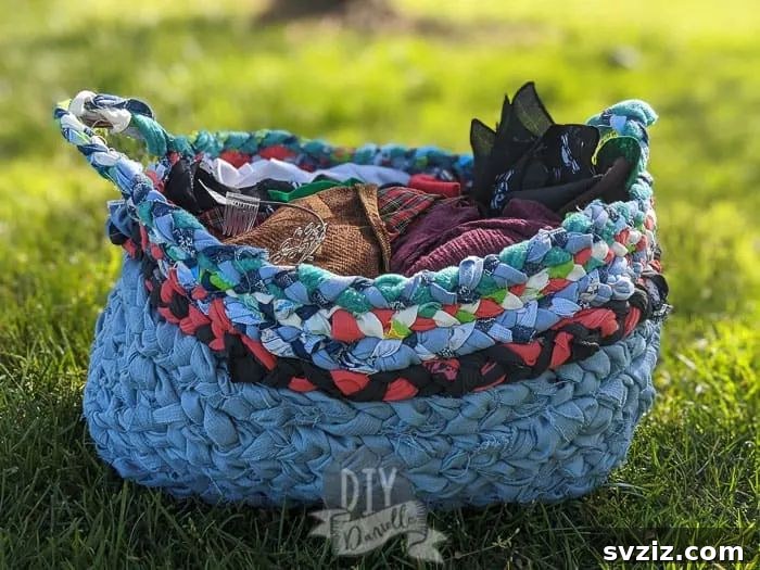 Charming Braided Basket made from fabric twine, ideal for storage.