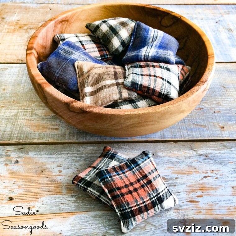 Cozy Reusable Hand Warmers made from soft flannel fabric scraps.