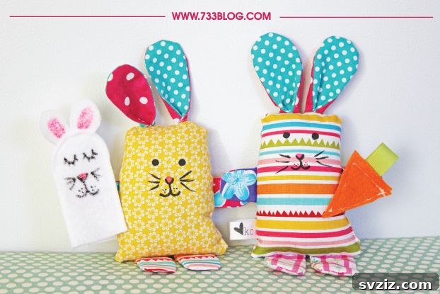 Cute Stuffed Fabric Bunny, a softie toy made from fabric scraps.