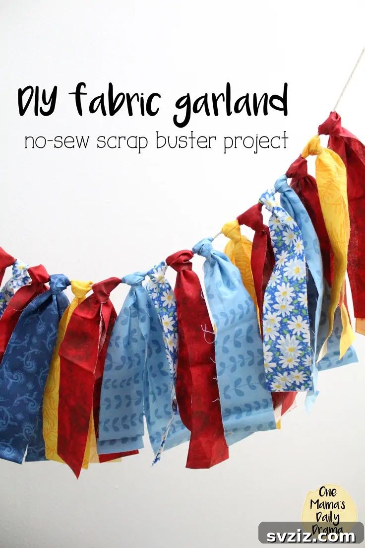 Colorful Fabric Garland, a no-sew craft for party or home decor.