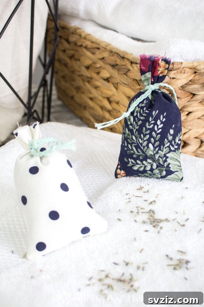 Soothing Homemade Lavender Sachet made from floral fabric scraps.