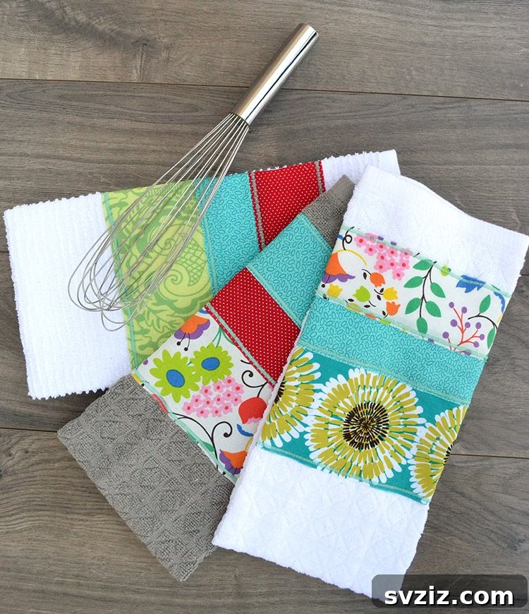 Vibrant Super-Scrappy Dishtowel, a functional and decorative kitchen item.