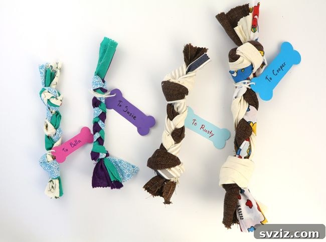 Durable Scrap Fabric Dog Toy, a handmade and washable gift for pets.