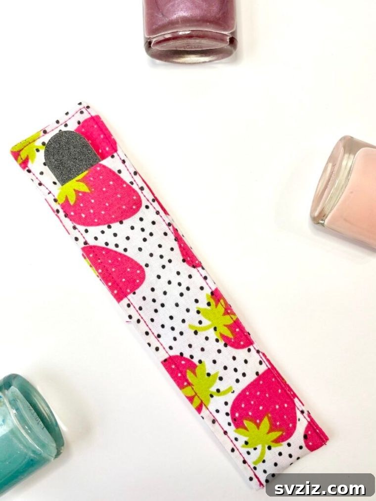 Handy Nail File Case made from small, patterned fabric scraps.