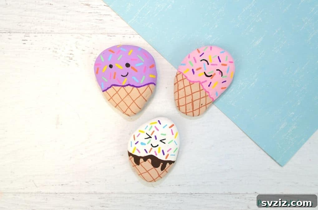 Ice cream painted rocks