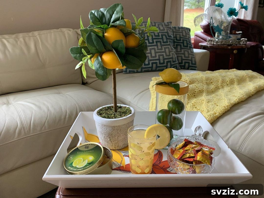 Potted Lemon Tree On A Tray
