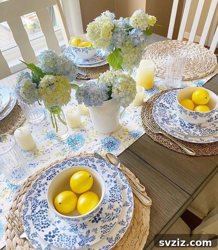 lemon and blue table decor