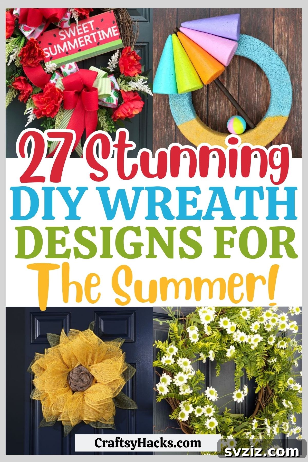 Summer Door Magic: 27 DIY Wreath Creations 2 Selection of DIY summer wreath ideas to enhance curb appeal