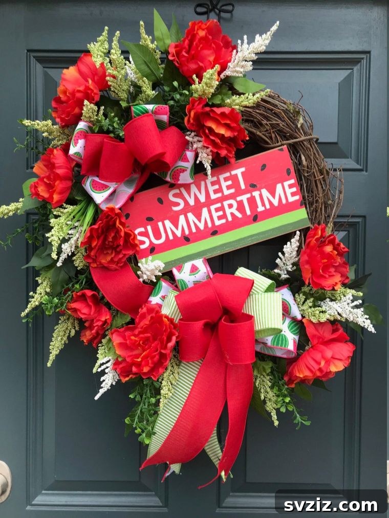 Summer Door Magic: 27 DIY Wreath Creations 14 Summer Watermelon Wreath with red and green accents