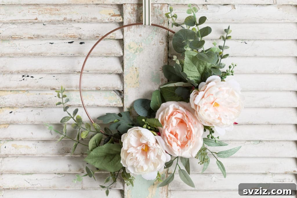 Summer Door Magic: 27 DIY Wreath Creations 17 Simple Spring Wreath on a hoop with minimal floral accents