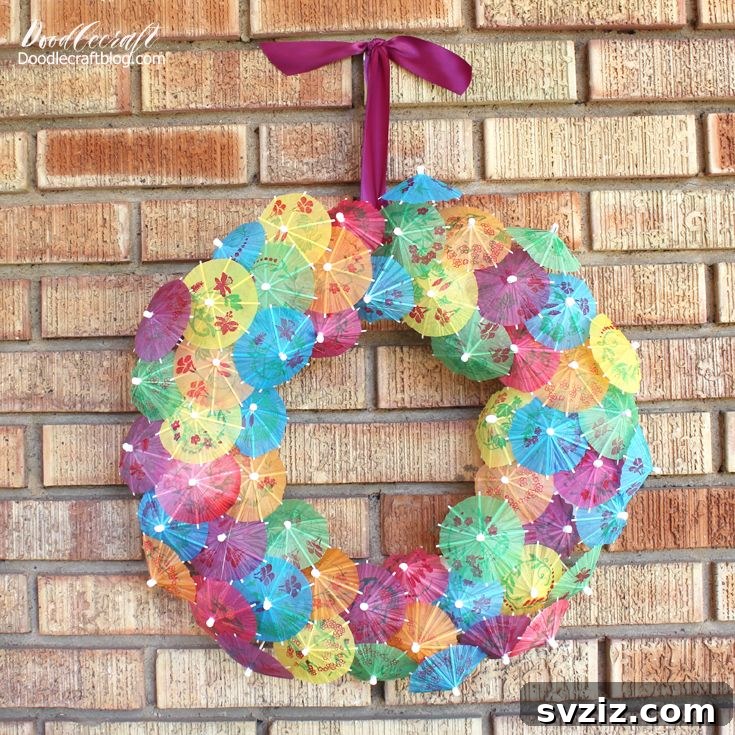 Summer Door Magic: 27 DIY Wreath Creations 21 Fun Cocktail Umbrella Summer Wreath