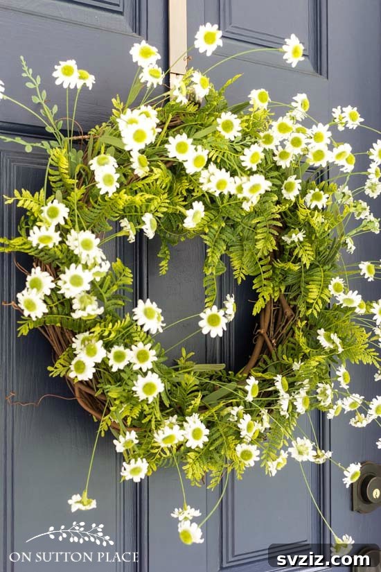 Summer Door Magic: 27 DIY Wreath Creations 26 Beautiful Fern and Daisy Wreath with a natural, woodland feel