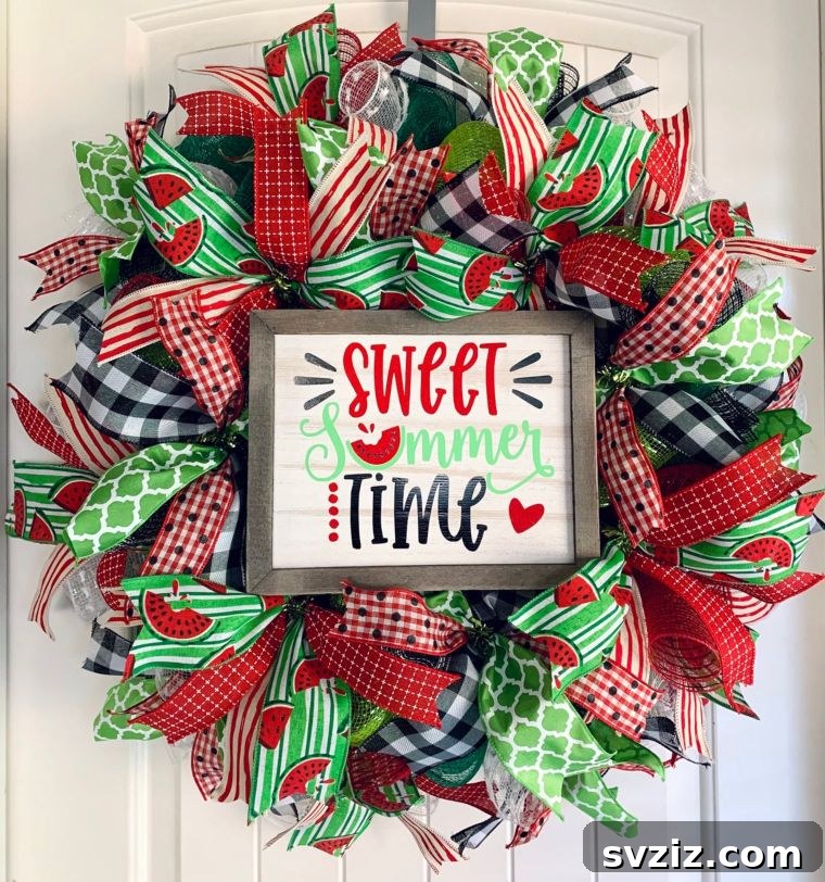 Summer Door Magic: 27 DIY Wreath Creations 27 Lush Deco Mesh Watermelon Wreath for summer