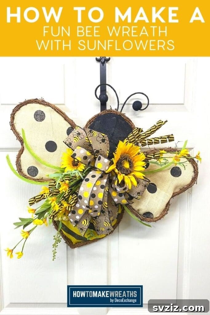 Summer Door Magic: 27 DIY Wreath Creations 29 Cheerful Bee Wreath with sunflowers for summer