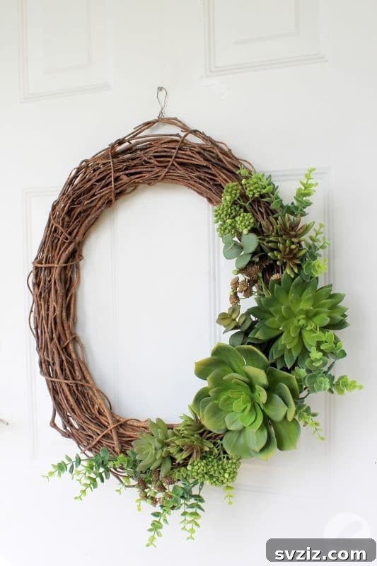 Summer Door Magic: 27 DIY Wreath Creations 4 Elegant Succulent Summer Wreath for modern decor
