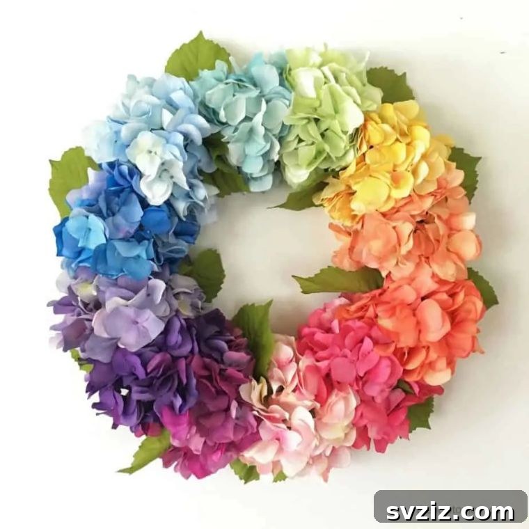 Summer Door Magic: 27 DIY Wreath Creations 9 Fluffy Hydrangea Wreath in various colors