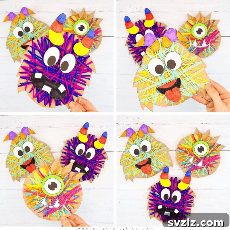31 Fun Toddler Crafts They'll Adore 25 Colorful yarn wrapped monster craft for Halloween or year-round fun