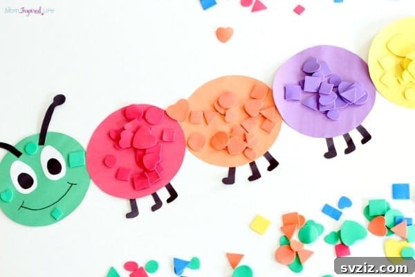 31 Fun Toddler Crafts They'll Adore 26 Shape sorting caterpillar craft for learning colors and shapes