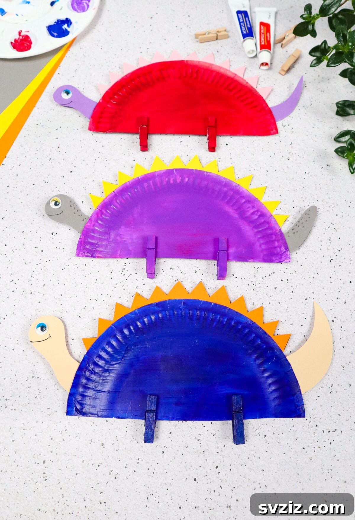 31 Fun Toddler Crafts They'll Adore 4 Colorful paper plate dinosaur craft for kids