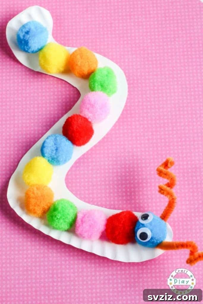 31 Fun Toddler Crafts They'll Adore 33 Paper plate caterpillar craft with pom-poms