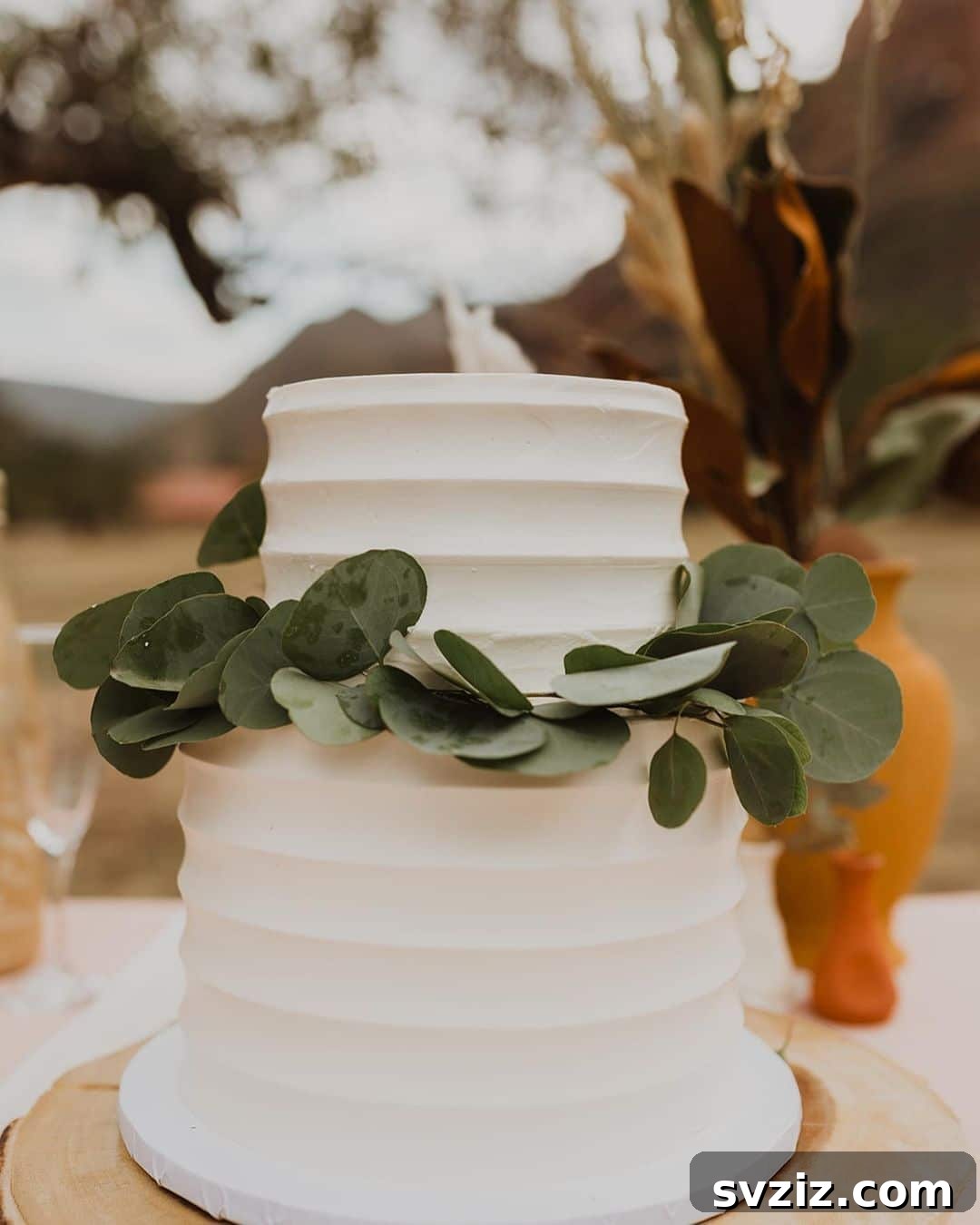 elegant cake with green leaves