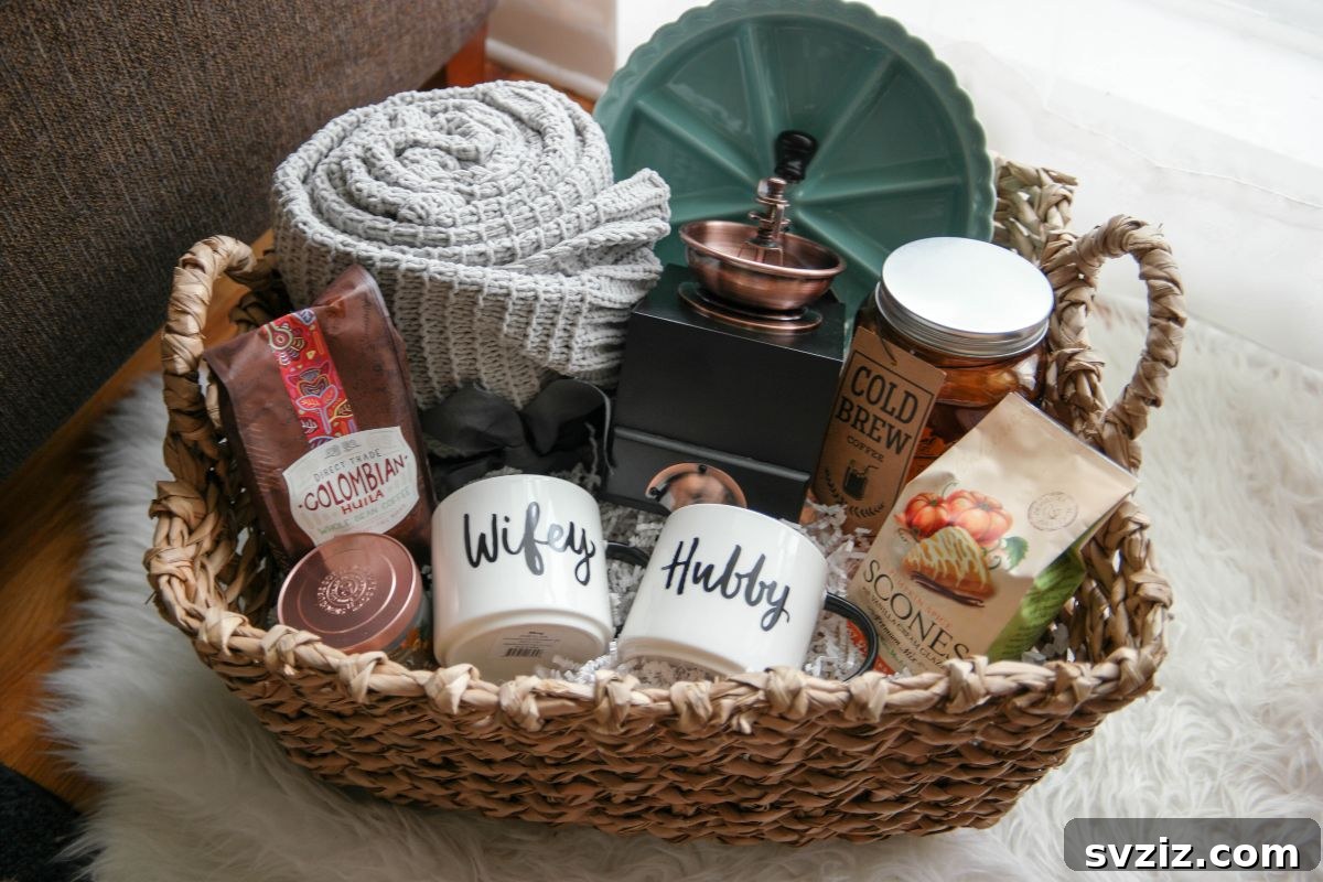 Crafted Wedding Gifts: High-End Style, Wallet-Friendly Price 29 Curated Cozy Morning Gift Basket, a delightful collection for newlyweds
