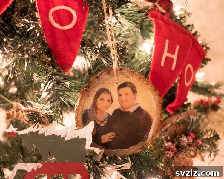 Crafted Wedding Gifts: High-End Style, Wallet-Friendly Price 7 Wood Slice Portrait Christmas Ornament, a festive and personal DIY wedding gift