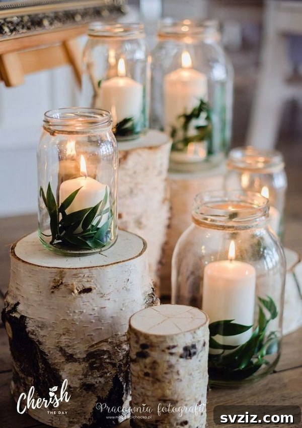 Charming Rustic Wedding Decor Inspirations 15 Wood, Leaves, And Candles In A Jar