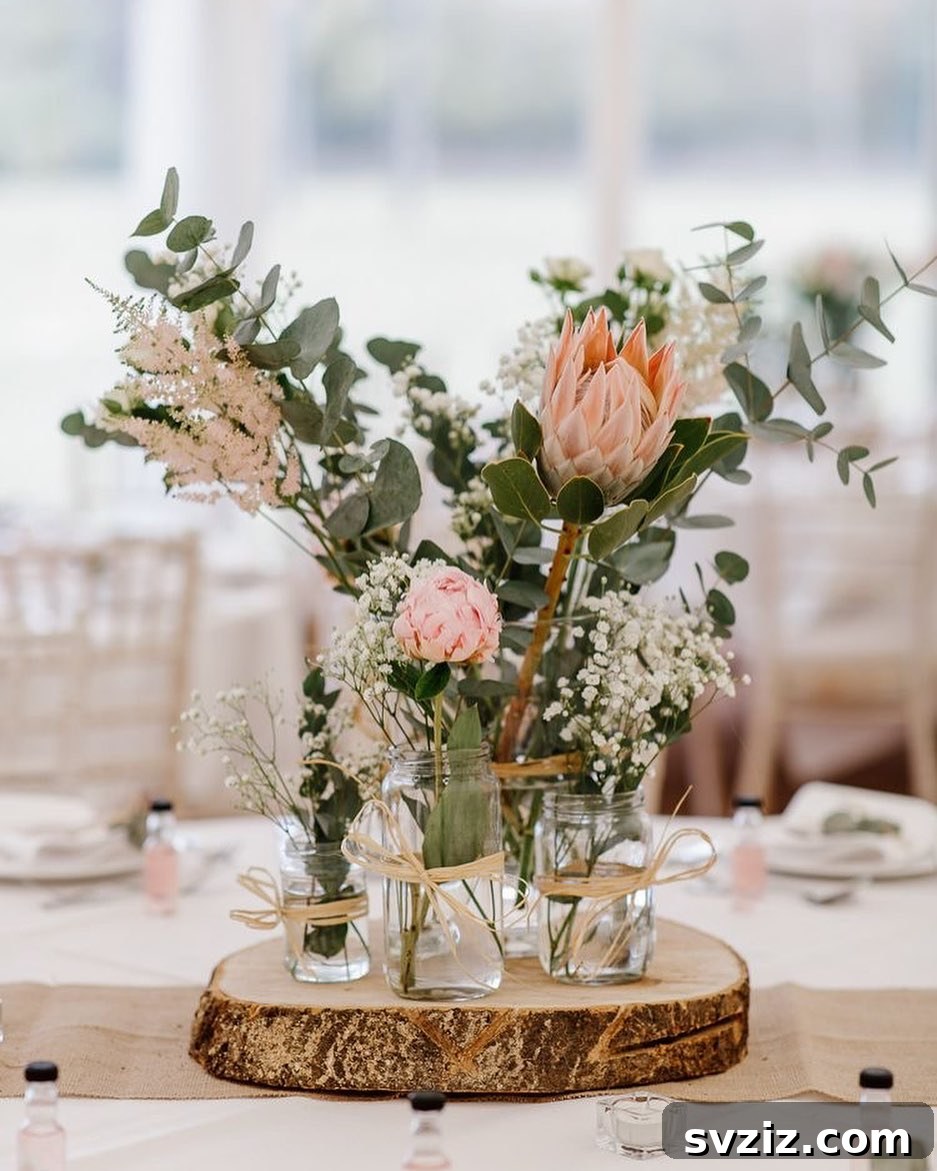 Charming Rustic Wedding Decor Inspirations 3 Mason Jar Floral Centerpiece