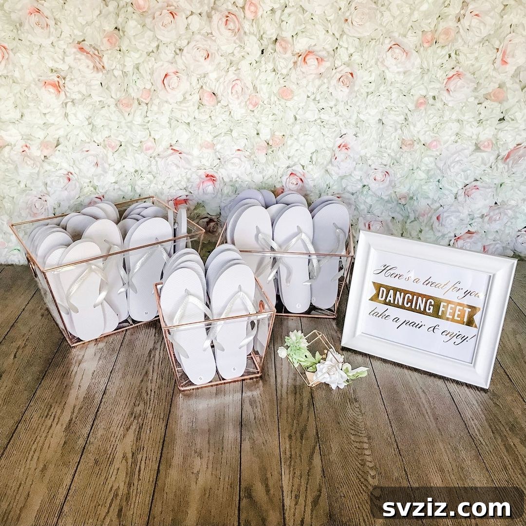 31 Next-Level Wedding Reception Ideas 3 Dancing flip flops for wedding guests