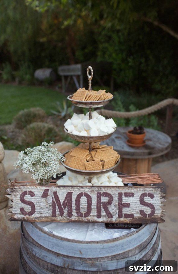 31 Next-Level Wedding Reception Ideas 22 S'mores station at a wedding reception