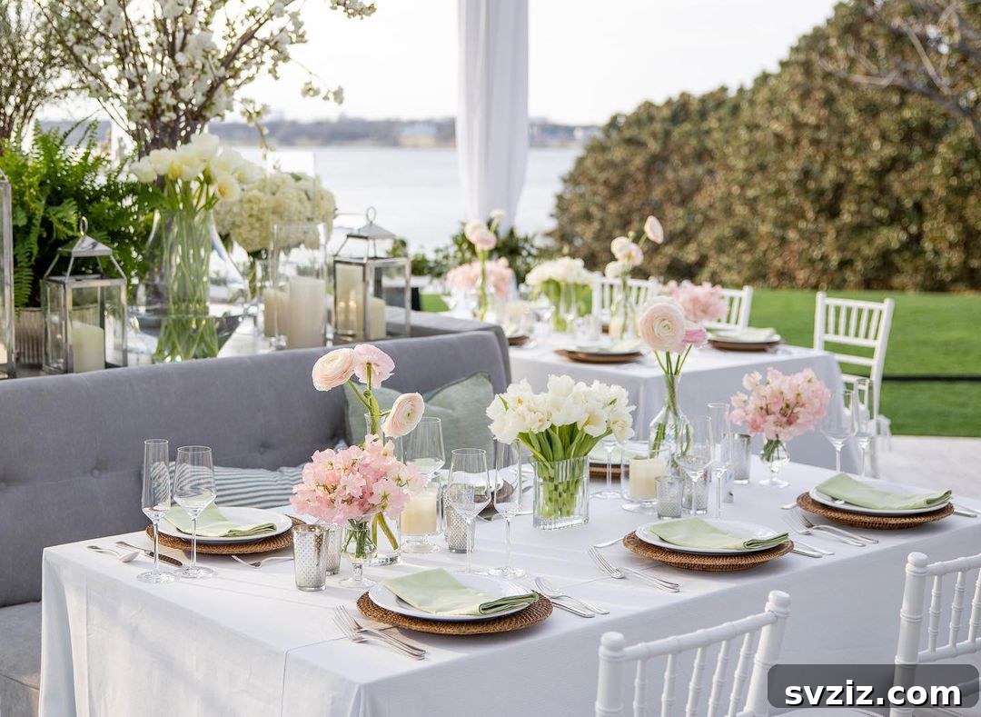 31 Next-Level Wedding Reception Ideas 23 Serene lakeview wedding reception with soft decor