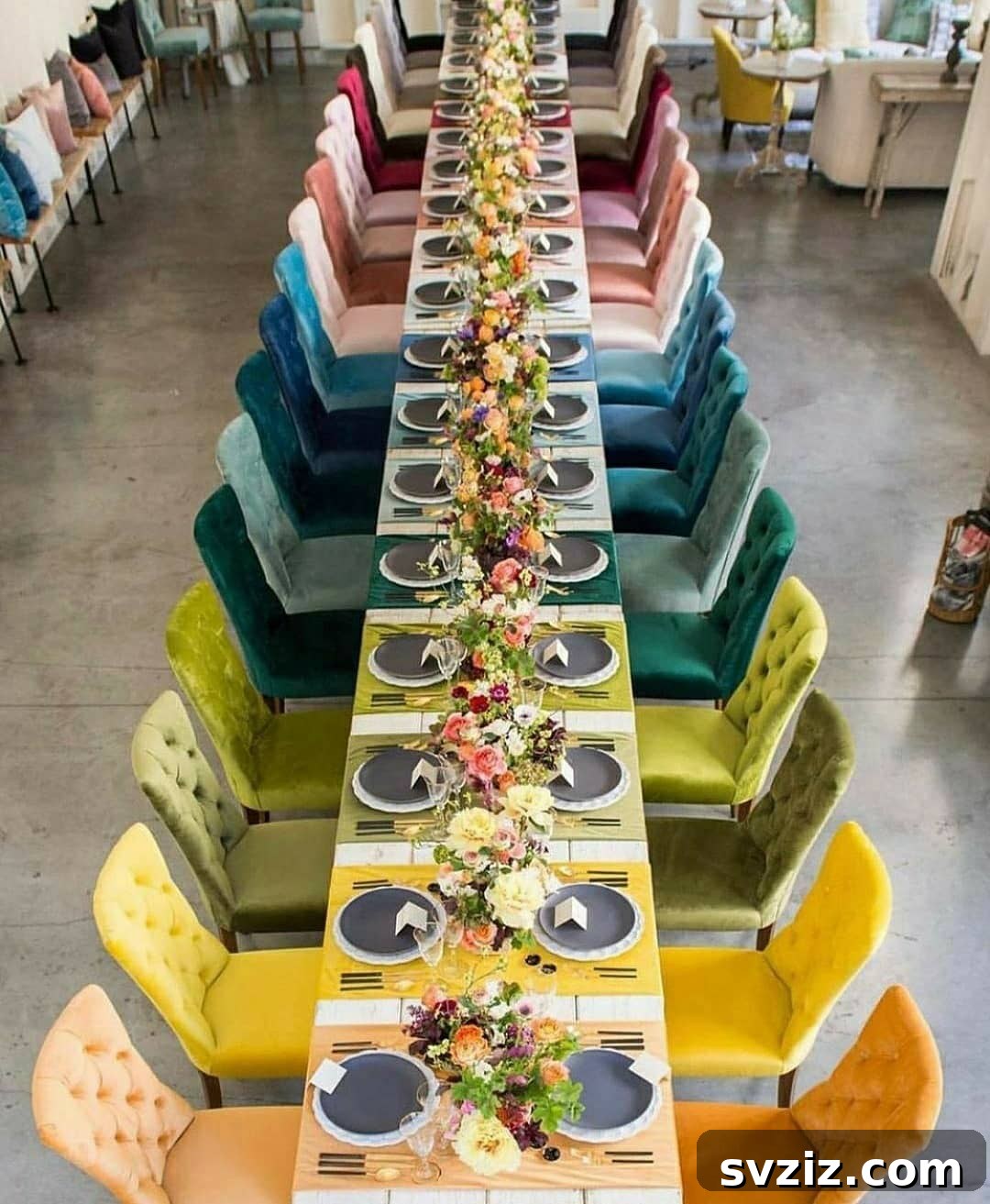 31 Next-Level Wedding Reception Ideas 27 Vibrant rainbow themed wedding reception