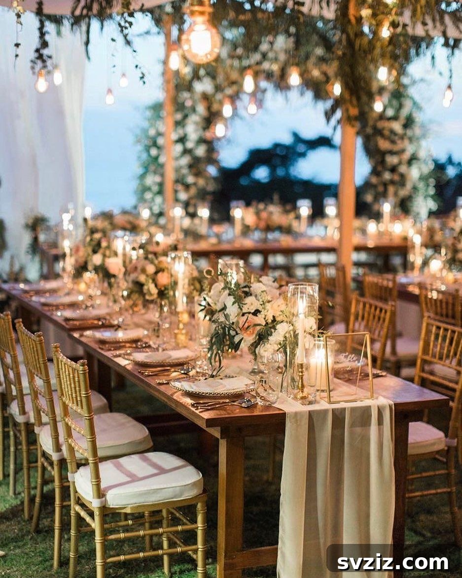31 Next-Level Wedding Reception Ideas 5 Elegant wedding reception lighting with candles and drapes